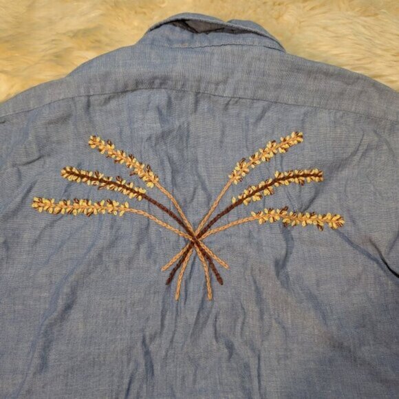 Vtg 70's Levi's Chambray Embroidered Western Button Down Shirt - Picture 11 of 12